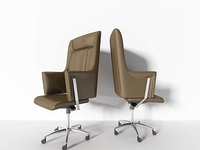 Brown Leather Office Chair With High Back Armrests And Metal Base Wheels 3d model