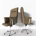 Brown Leather Office Chair With High Back Armrests And Metal Base Wheels