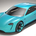 Blue Porsche Electric Sports Car With Sleek Design Front Fascia And Alloy Wheels
