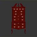 Red Chest Of Drawers Furniture With Golden Handles Decorative Top And Curved Legs