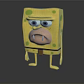 Yellow Square Character With Green Spots Big Eyes And Sharp Teeth In Standing Pose 3d model
