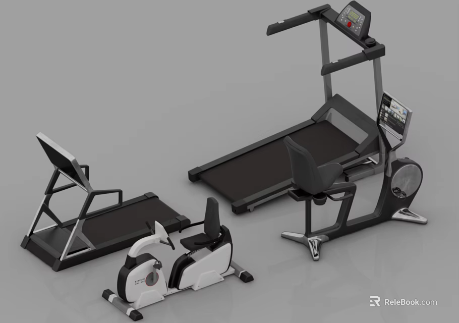 Modern Home Fitness Equipment Collection With Treadmill Exercise Bike And Elliptical Trainer 3d model 