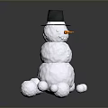 Snowman Character With Black Hat And Carrot Nose Standing On Snowy Ground