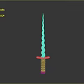 Spiral Bladed Sword With Golden Hilt On Gray Background And Reflection