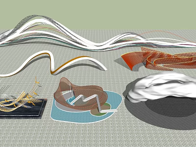 Modern Abstract Landscape Sculptures With Curved Lines And Diverse Colorful Forms 3d model