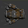 Sci Fi Mechanical Space Module With Metallic Antennas Green Lights And Control Panels