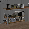 Practical Modern Kitchen Storage Shelf With Wooden Shelves White Frame Microwave Dishes Bowls And Jars