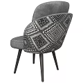 Modern Gray Upholstered Accent Chair With Geometric Patterned Arms And Black Legs For Living Room