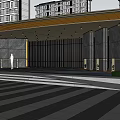 Modern Entrance Gate With Golden Canopy Glass Curtain Wall And Marble Floor