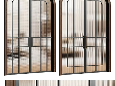 Modern Sliding Doors With Arched Design And Ribbed Glass Metal Frames 3d model