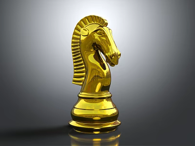 Shiny Golden Chess Knight Piece for Classic Board Game Entertainment 3d model