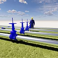 Piping Systems with Gate Valves and Piping Systems 3d model