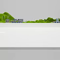 Commercial Equipment Model Display With Green Hills Windmills Buildings River And White Base