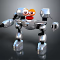 3D Cartoon Robot Character With Silver Metallic Body And Big Red Eyes Design