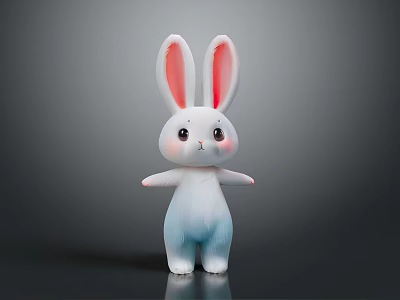 Cute Standing Rabbit Toy With Long Pink Ears Big Eyes And White Blue Gradient Body 3d model