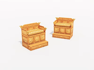 Two Golden Ornate Carved Chests With Intricate Patterns Classical Furniture Pieces 3d model