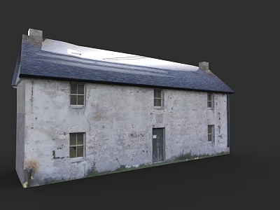 Old Detached Villa With White Weathered Walls Dark Roof And Chimney 3d model
