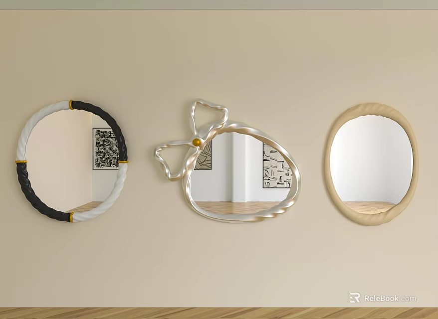 Three Decorative Wall Mounted Mirrors With Unique Shapes And Home Decor Designs 3d model 