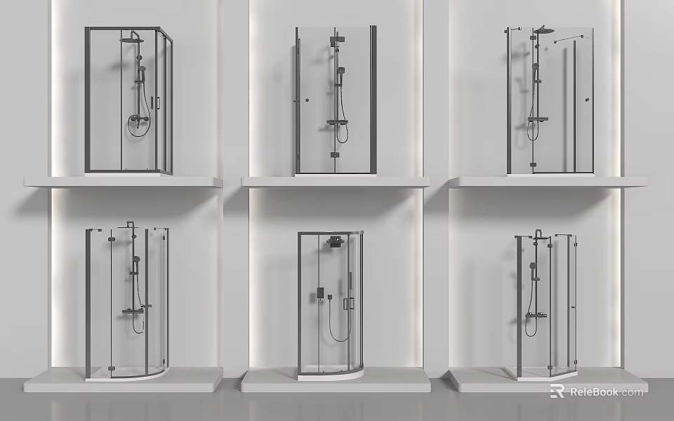 Modern Bathroom Shower Systems With Various Designs And Chrome Finishes On 3d model 