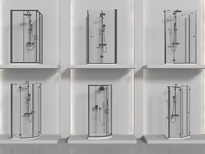 Modern Bathroom Shower Systems With Various Designs And Chrome Finishes On 3d model
