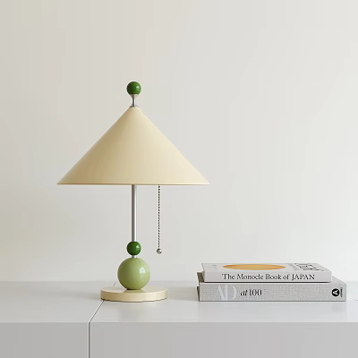 Minimalist Modern Table Lamp with Beige Lampshade Green Ball Decorations and Books Beside 3d model
