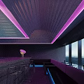 Modern Hotel Lobby With Stylish Purple Neon Lights And Sleek Integrated Bar Lounge Design