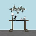Modern Console Table With Table Lamp Vase And Geometric Wall Decor 3d model