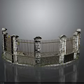 Circular Architectural Fence Structure With Stone Pillars And Iron Railings
