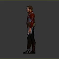 Game Movie Character Wearing Red Jacket With Utility Belt And Side Mask