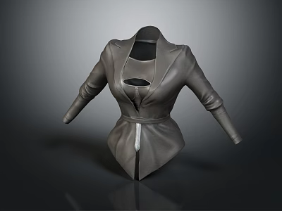 Stylish Grey Coat With Open Front Design And Fitted Waist Long Sleeves 3d model