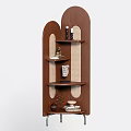 Modern Wooden Arched Shelf With Rattan Panels Books And Decor Items