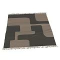 Square Area Rug With Geometric Pattern In Brown And Beige Tones And Fringed Edges