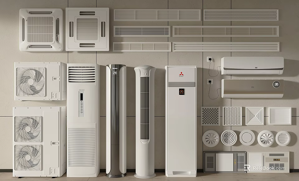 Different Types Of Air Conditioners And Fans With Various Designs And Styles 3d model 