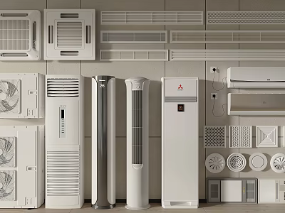 Different Types Of Air Conditioners And Fans With Various Designs And Styles 3d model