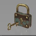 Vintage Brass Padlock Hardware Tool With Rustic Key And Antique Design Details