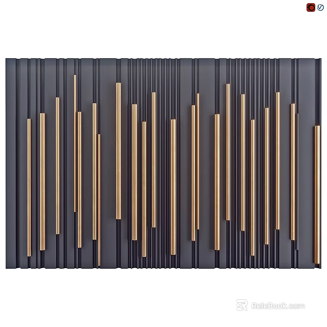 Modern Black Wall Decor With Gold Vertical Strips And Geometric Pattern 3d model 