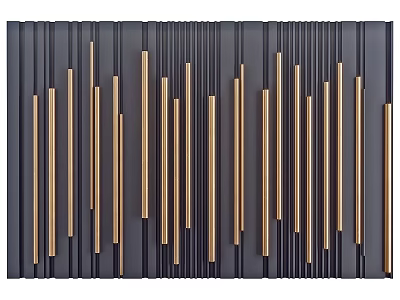 Modern Black Wall Decor With Gold Vertical Strips And Geometric Pattern 3d model
