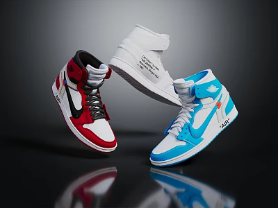 Stylish High Top Sneakers In Red White Black White And Blue Color Options 3d model