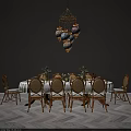 Tech Exhibition Hall Dining Space Featuring Round Table Rattan Chairs And Pendant Lights