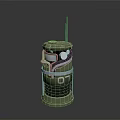 Green Cylindrical Military Weapon with Number 07 Antenna Like Top and Metallic Surface