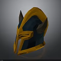 3D Model Warrior Helmet Featuring Orange Blue Horned Design And Yellow Accent
