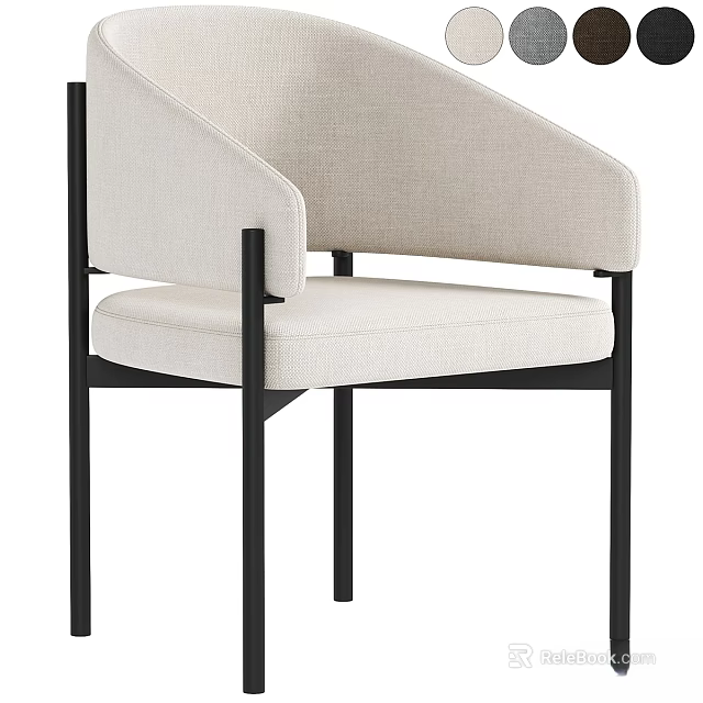 Modern Beige Upholstered Single Chair With Black Metal Frame And Armrest Design 3d model 