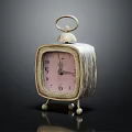 Vintage Square Alarm Clock With Metal Bell Pink Dial And Decorative Feet