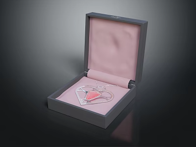 Stylish Clothing Accessory Heart Shaped Pendant With Silver Accents In Pink Lined Open Box 3d model