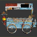 Colorful Street Food Cart With Red Blue Canopy And Waffle Snacks