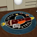 Round Area Rug with Rocket Star Design and Space Patrol Text for Kids Room