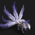 Mythical Fantasy Beast with Purple White Feathers Golden Decor and Green Eyes