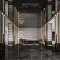 Luxurious Modern Front Desk Reception in Lobby With Marble Floor Wall Design And Lighting