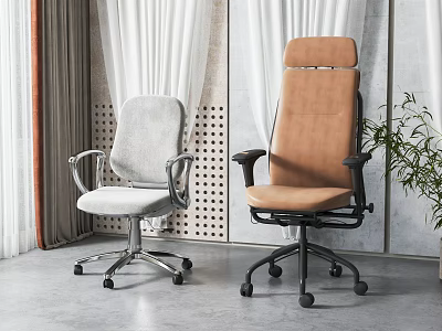 Modern Upholstered Office Chairs Light Gray and Brown with Wheels in Contemporary Interior 3d model