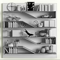 Stylish Decorative Ornaments Set Arranged On Modern Shelves With Books Plants Vases And Photo Frames